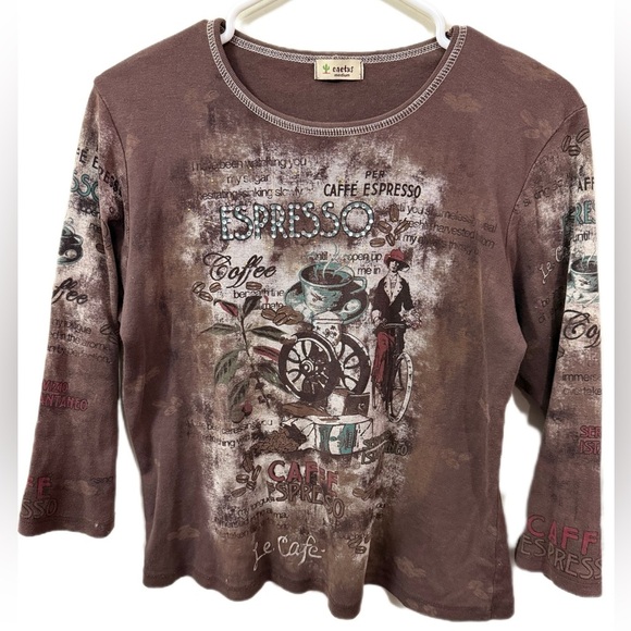 Brown Graphic Cafe Espresso Top - Picture 1 of 2